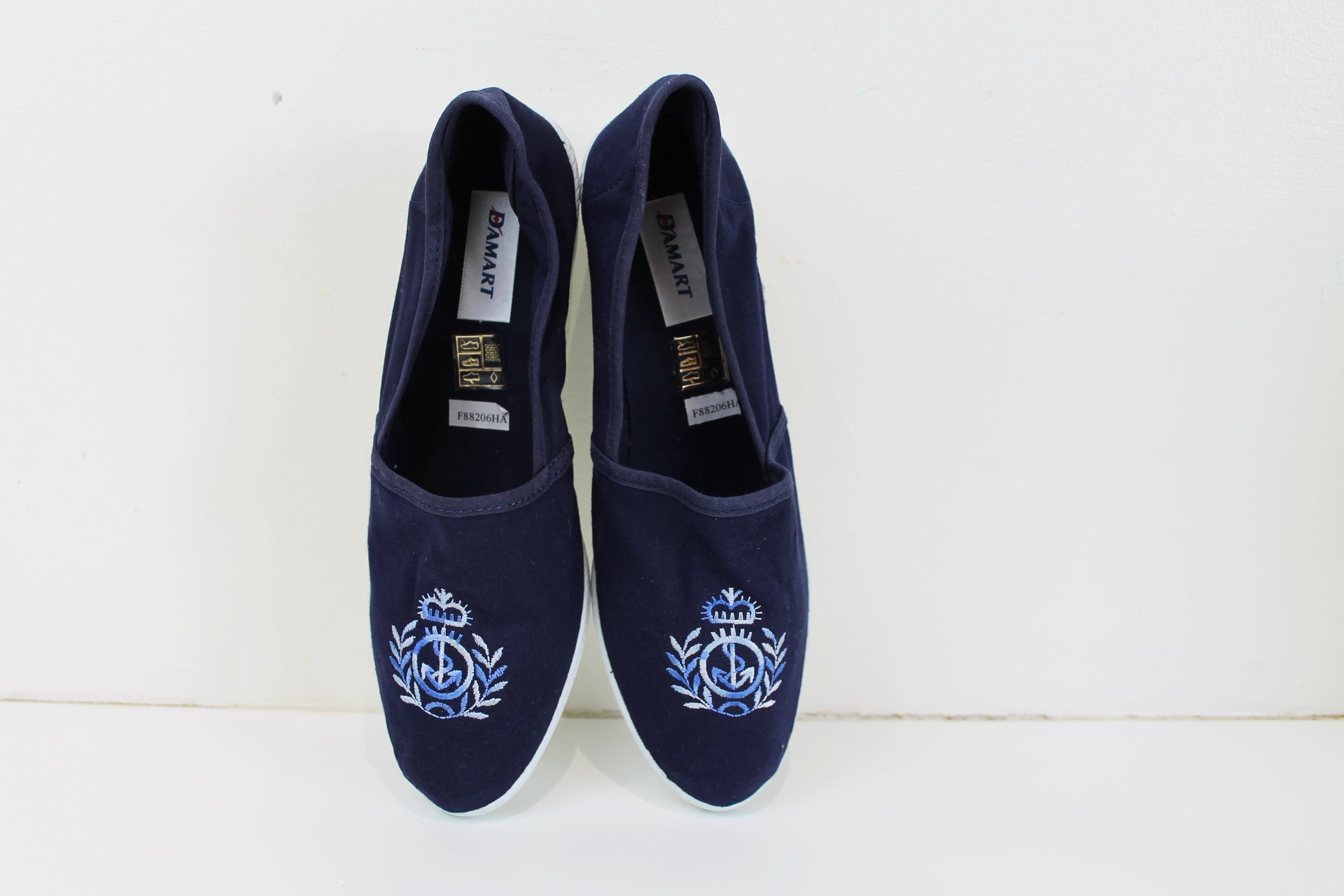 Blue Nautical Shoes Vintage Slip On Shoes Cotton Boat Shoes Etsy