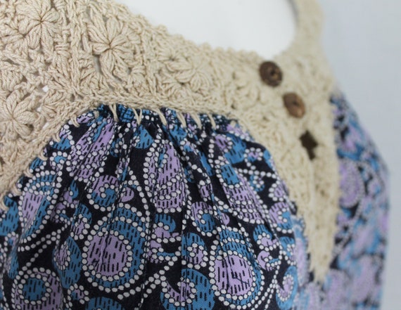 70s Cotton Tent Dress, 70s Cotton Crochet Dress, … - image 5
