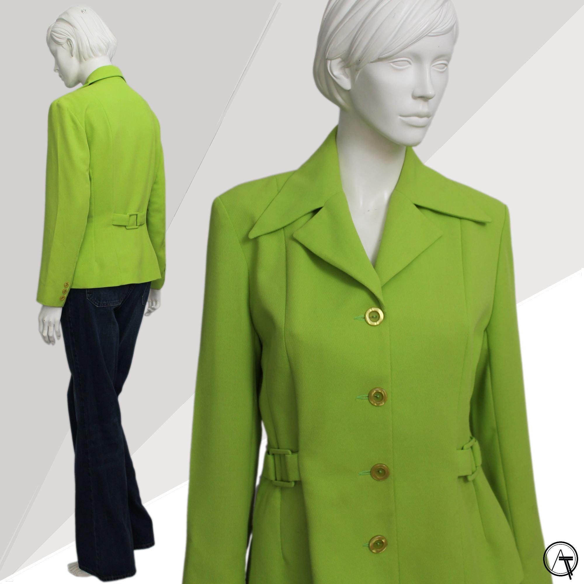 Lime Green 90s Blazer, Side Buckle Detailing, Colour Pop