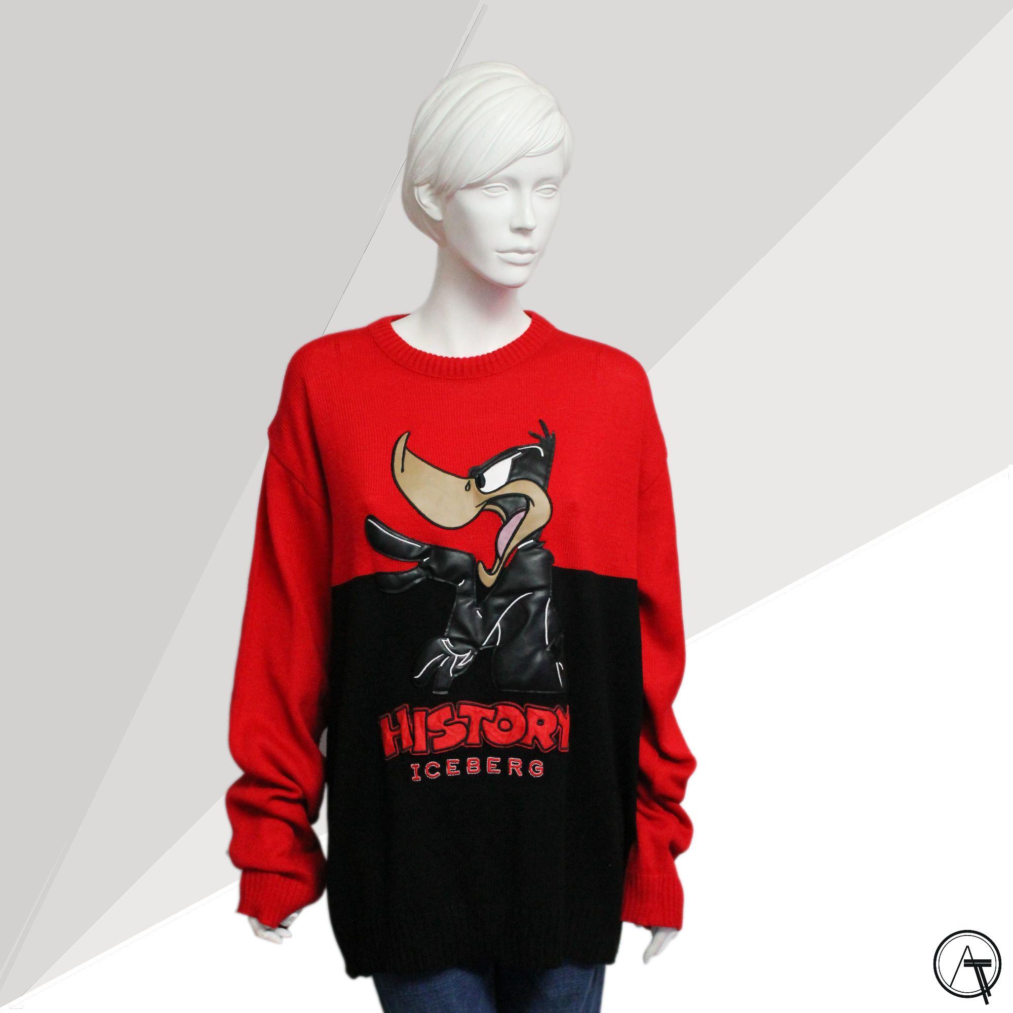 Mens Vintage 90s Iceberg Daffy Duck Knit Sweater, Oversized L/XL