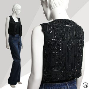 Vintage Beaded Sequin Waistcoat: 90s Charlotte Halton Bolero Vest