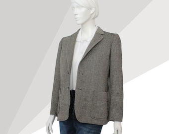 Vintage Burberrys Wool Herringbone Blazer Made in England 1990s Tailored Tweed Blazer UK 10