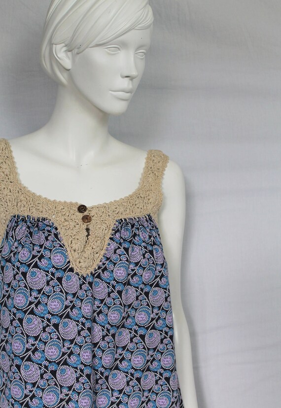 70s Cotton Tent Dress, 70s Cotton Crochet Dress, … - image 4