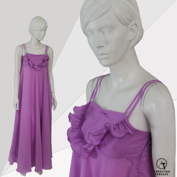 Long Vintage Purple Dress, Lilac Dress, Vintage R… - image 1