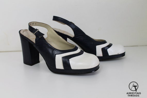 60s White Blue Platform Sandals, 60s Leather Platf