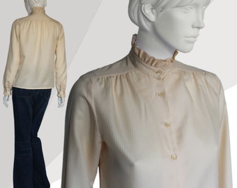 Camisa color crema con cuello con volantes de los años 60 - Windsmoor vintage - Talla 12 del Reino Unido