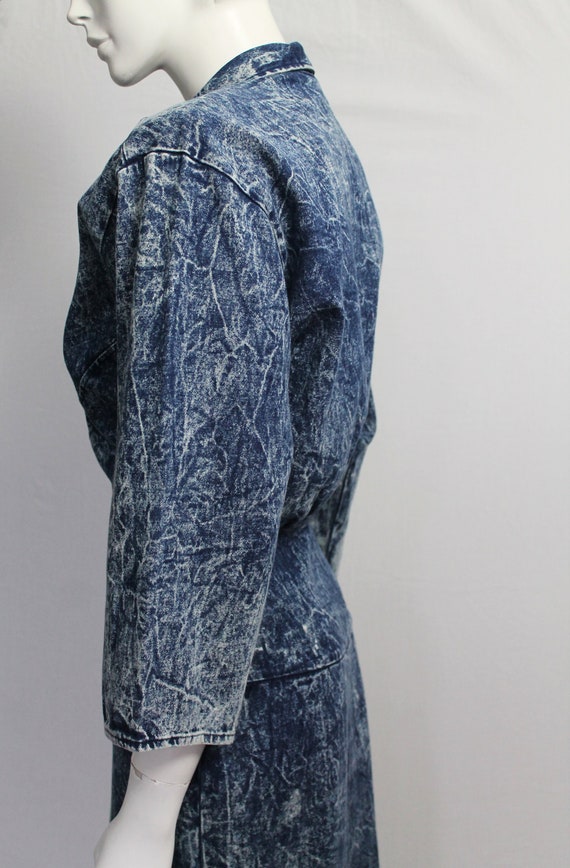 Striking Blue Acid Wash Denim Dress, 80s Vintage,… - image 4