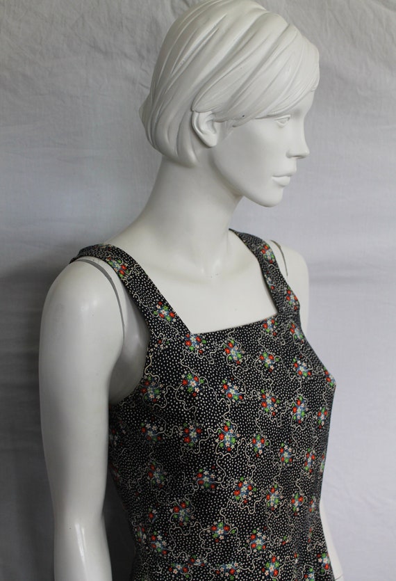 Black Ditsy Floral Polka Dot Vintage Dress, Black… - image 4