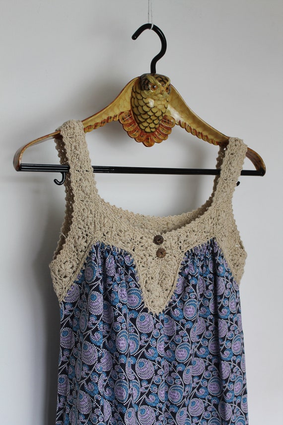 70s Cotton Tent Dress, 70s Cotton Crochet Dress, … - image 10