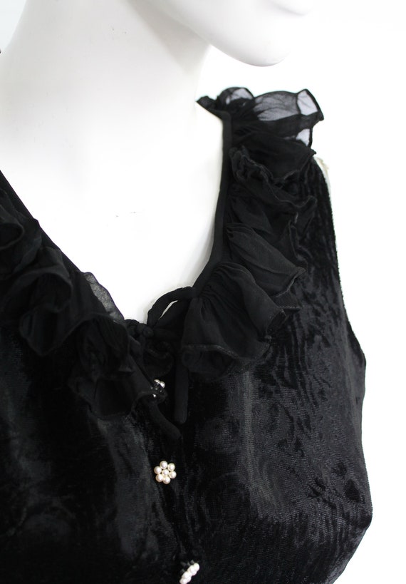 Black 60s SAMBO Dress, Velvet Black Chiffon Frill… - image 2