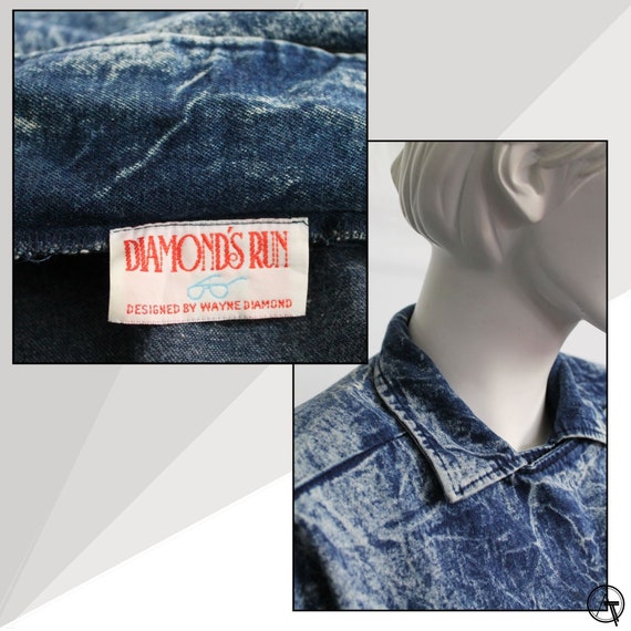 Striking Blue Acid Wash Denim Dress, 80s Vintage,… - image 6