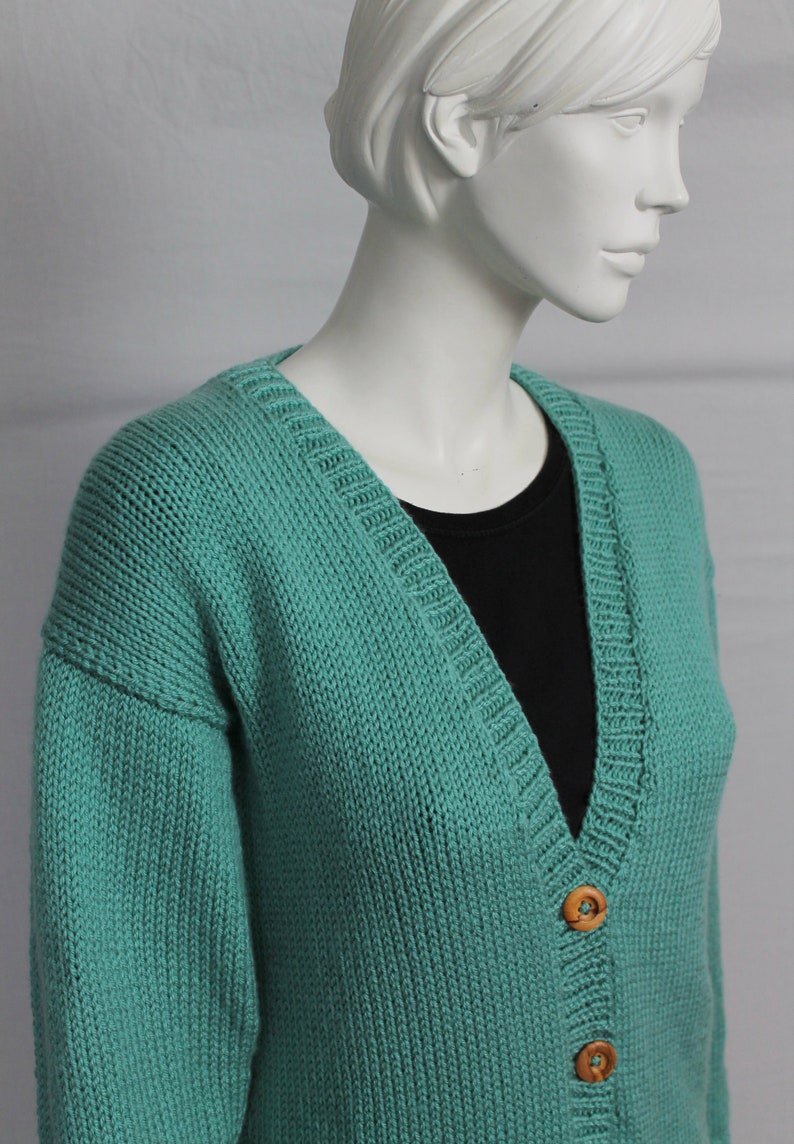 Mint Green Wool Handknitted Cardigan, Bobble Detail Cardigan, Long Cardigan, Vintage Green Knit, Light Green, Pastel, Spring, image 6