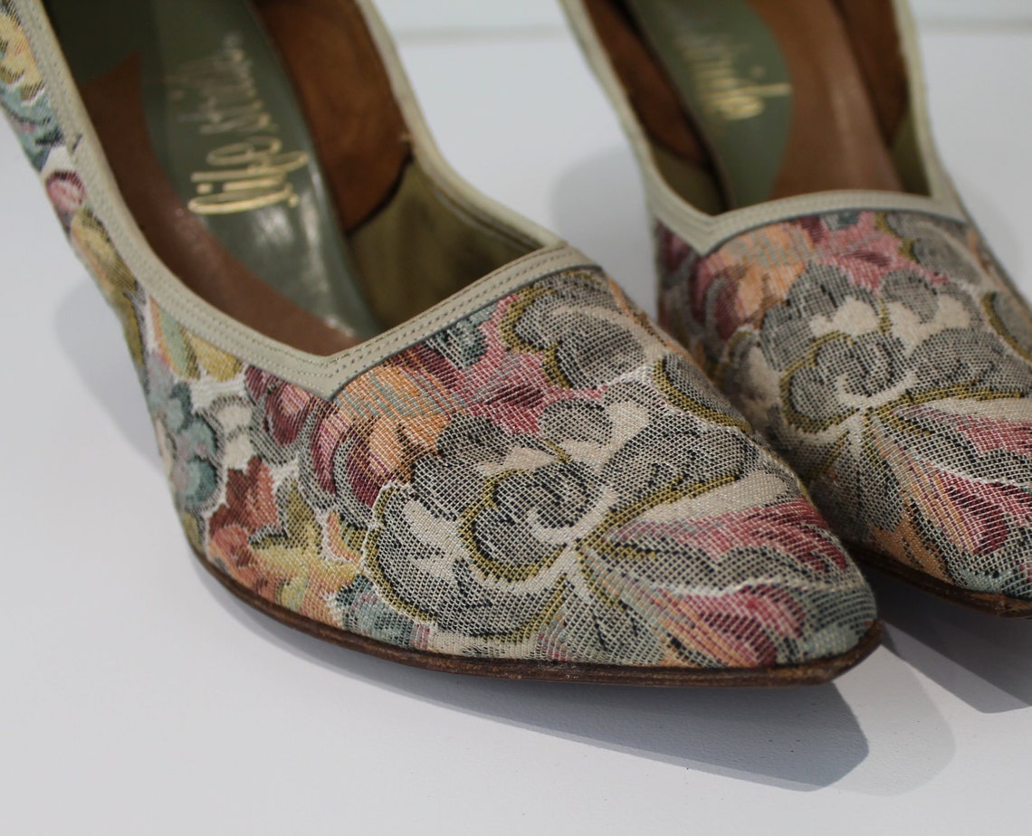 Tapestry Shoes Vintage Tapestry Heels Embroidery Shoes Etsy