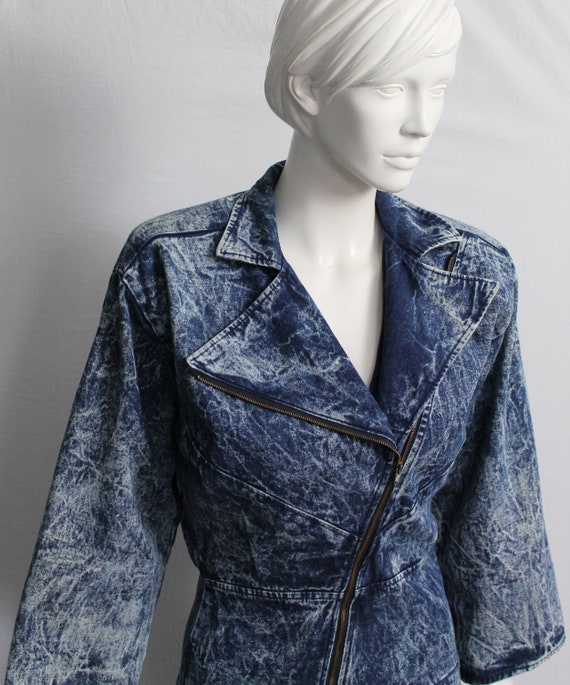 Striking Blue Acid Wash Denim Dress, 80s Vintage,… - image 2