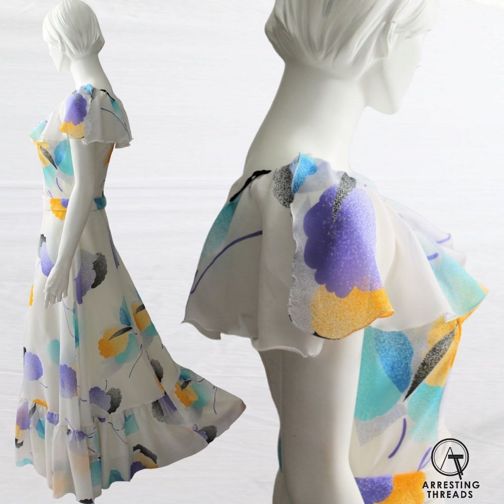 White Maxi Dress Floral Maxi Dress Vintage Maxi Dress Etsy