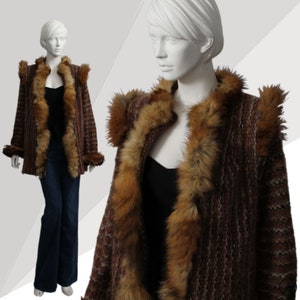 KAY COSSERAT Knitted Cardigan Coat, Fur Trim Cardigan Coat, 70s Knitted Cardigan, Mohair Knit, Brown bouclé Cardigan, V&A, Historic Clothing
