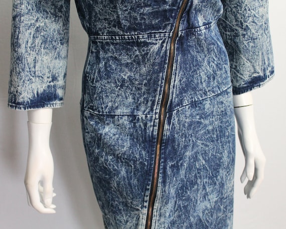 Striking Blue Acid Wash Denim Dress, 80s Vintage,… - image 3