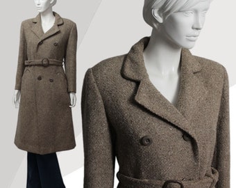 Vintage 60s Windsmoor Wool Coat: Oatmeal Brown Belted Mid Length
