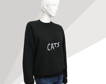 Vintage CATS Sweatshirt 90s Cat Eyes Jumper Black Musical Theatre Sweater