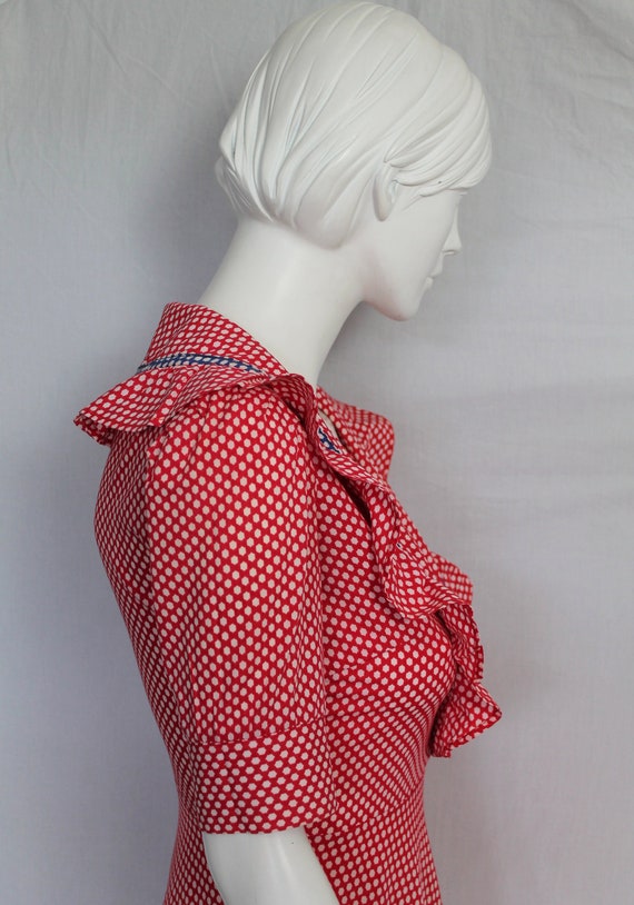 Sailor Girl Dress, Red Blue Polka Dot Dress, 1950… - image 6