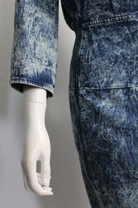 Striking Blue Acid Wash Denim Dress, 80s Vintage,… - image 8