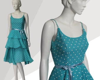 Turquoise Blue Vintage Dress, 1950s Dress, TOBI Dress, Polka Dot Dress, Layered Vintage Dress, Prom Dress, Blue 50s Dress, Party Dress,