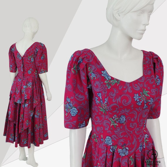 80s Pink Blue Laura Ashley Cotton Dress, Laura Ash