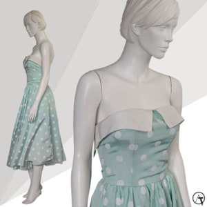 Vintage Mint Green Party Dress, Sweetheart Strapless Dress, Vintage 80s Green White Dress, Pale Mint Vintage Dress, Dress XS, Prom Dress,