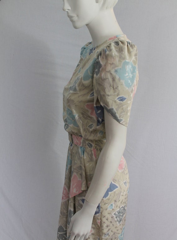 80s Vintage Shimmer Fantasy Pastel Floral Print D… - image 7