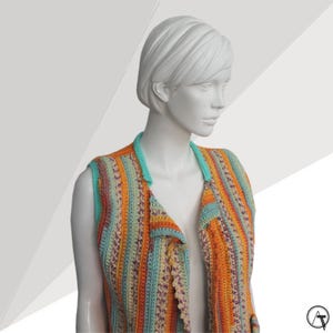 Vintage 80s Wool Knit Vest: Citrus Rainbow Stripe Sleeveless Cardigan