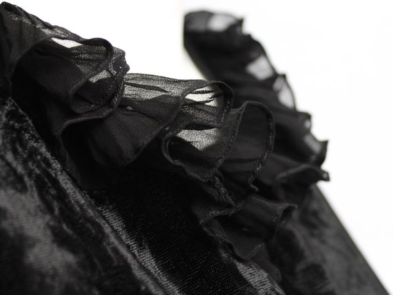 Black 60s SAMBO Dress, Velvet Black Chiffon Frill… - image 7