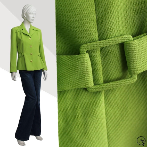 90s Vintage Lime Green Blazer: Side Buckle Detail, UK 12
