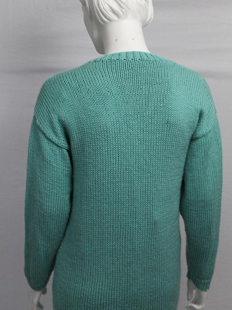 Mint Green Wool Handknitted Cardigan, Bobble Detail Cardigan, Long Cardigan, Vintage Green Knit, Light Green, Pastel, Spring, image 7