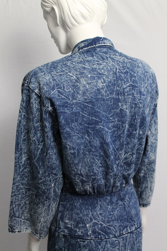 Striking Blue Acid Wash Denim Dress, 80s Vintage,… - image 5