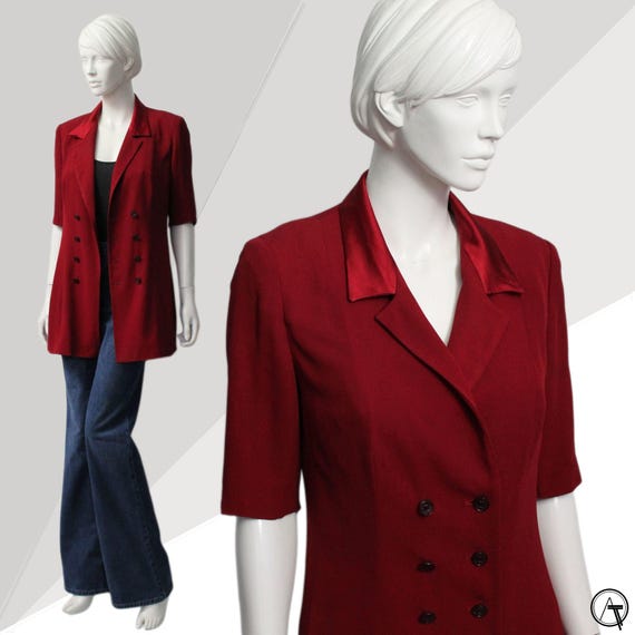 Traje de falda MOSCHINO vintage de los años 90: blazer rojo con