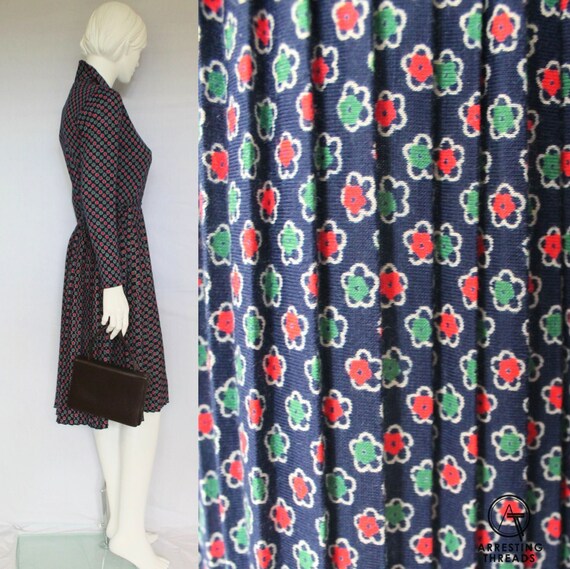 70s Floral Print Dress, Secretary Long Sleeved Dre