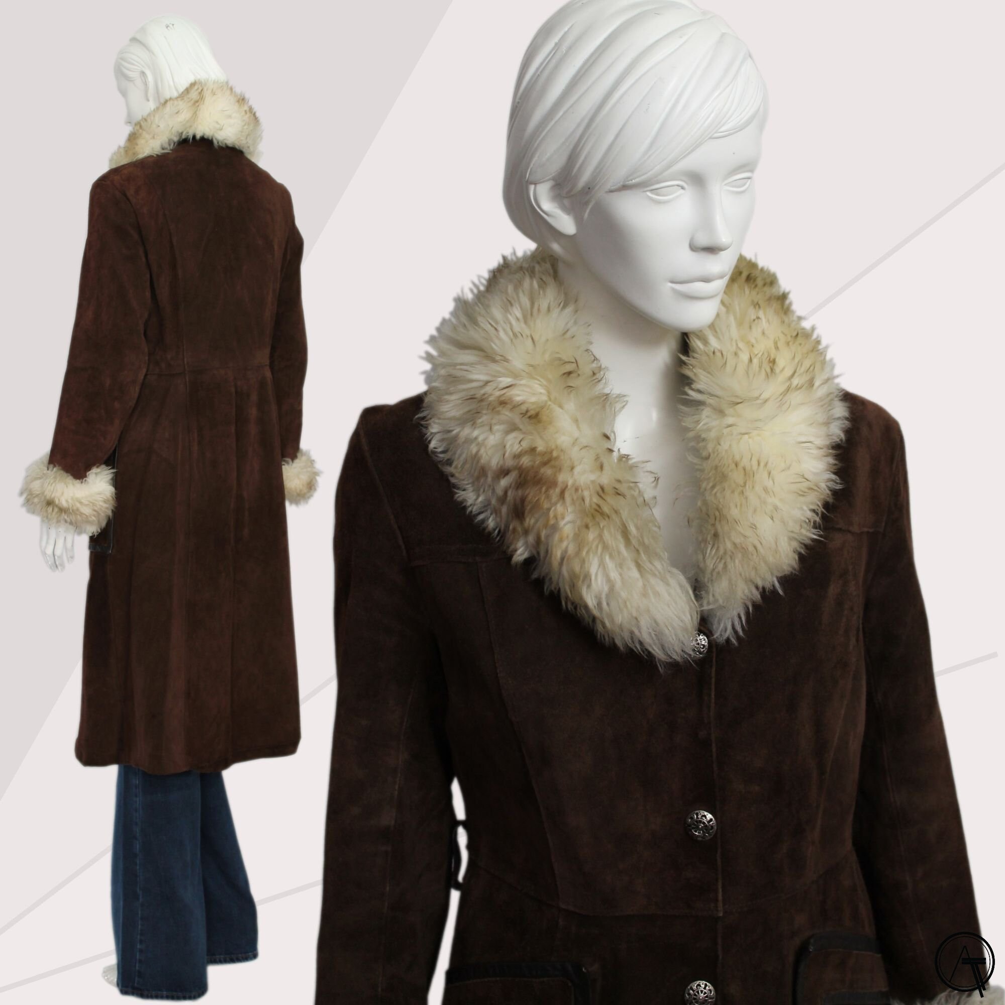 70s Suede Leather Coat: Bohemian Shearling Trim, UK 12 - Etsy