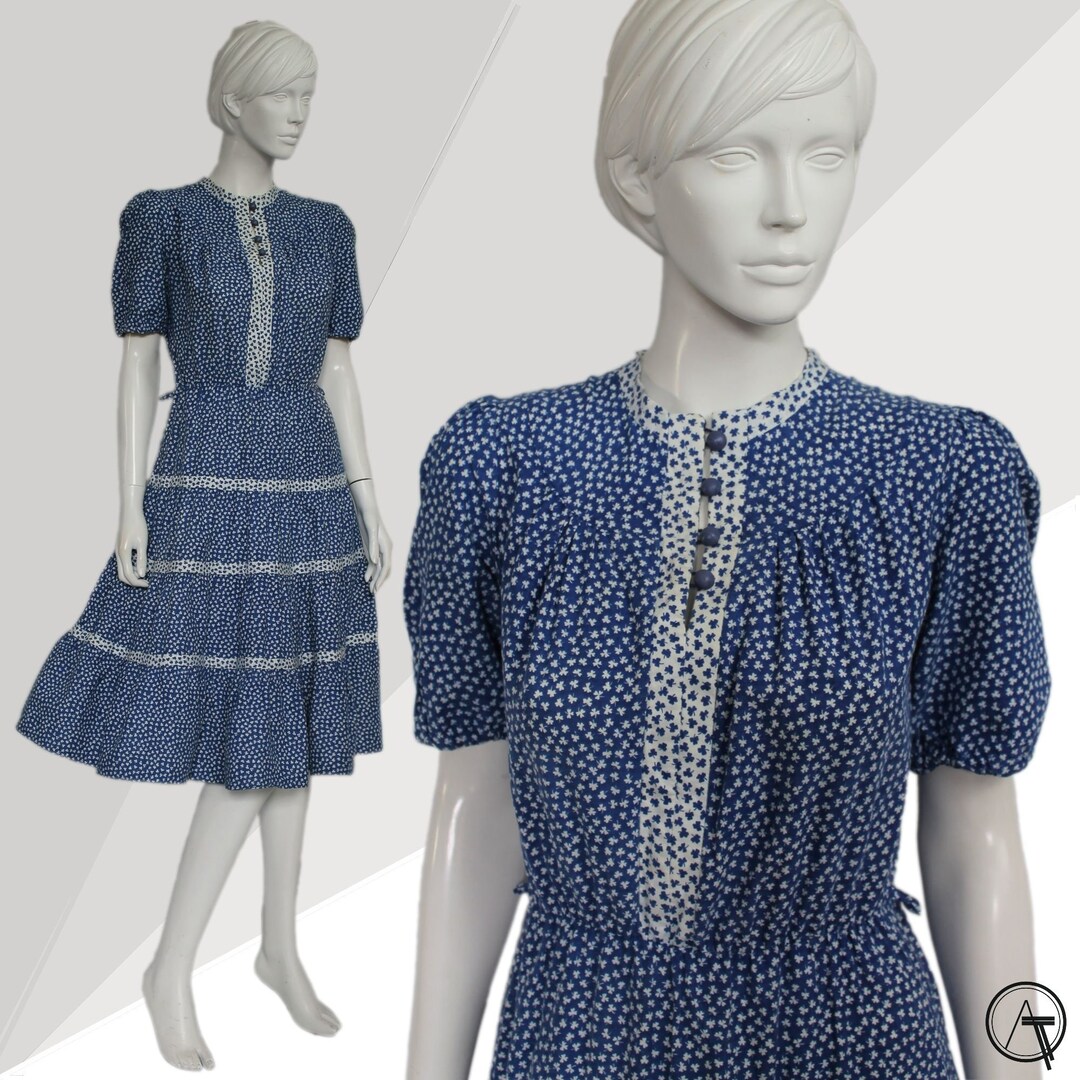 50's/60's Blue and White Cotton Dress