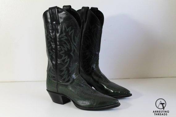 Vintage Cowboy Boots, Green Black 70s Cowboy Boots