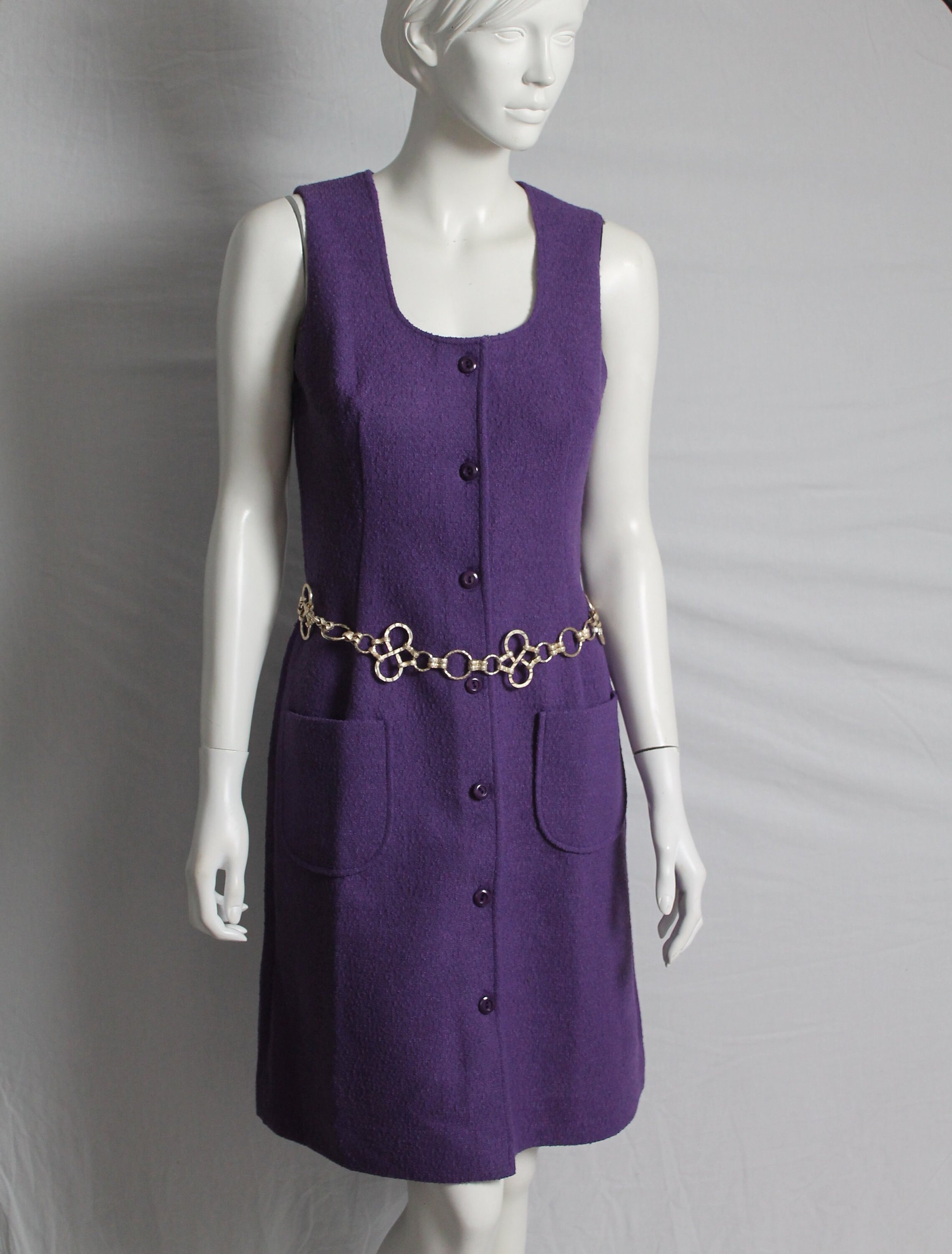 60s Purple Shift Dress: Vintage Button-Up Mod Dress with Pockets 60s Purple Shift Dress: Vintage Button-Up Mod Dress with Pockets