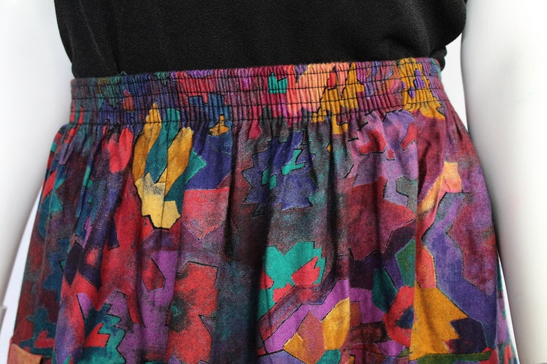 New Wave 80s Skirt, Vintage Abstract Pint Skirt Abstract 80s Multicolour Skirt Elastic Waist 80s Skirt Purple Yellow Green 80s Skirt
