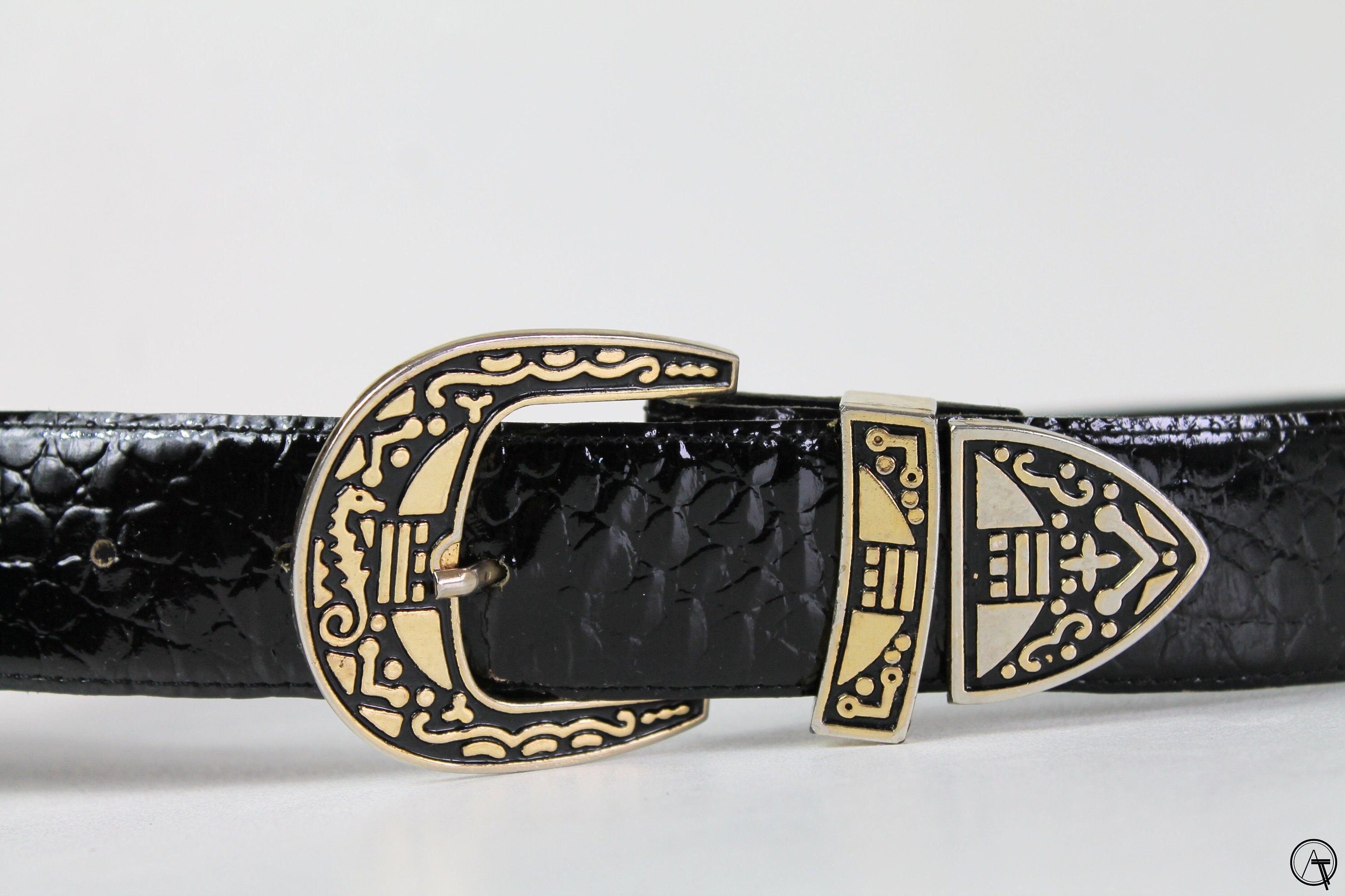 Vintage wide snake embossed belt w/ oversized enamel buckle STREETS AHEAD BIG BUCKLE BELT- BLACK SNAKE – Maverick Fine  main image 2