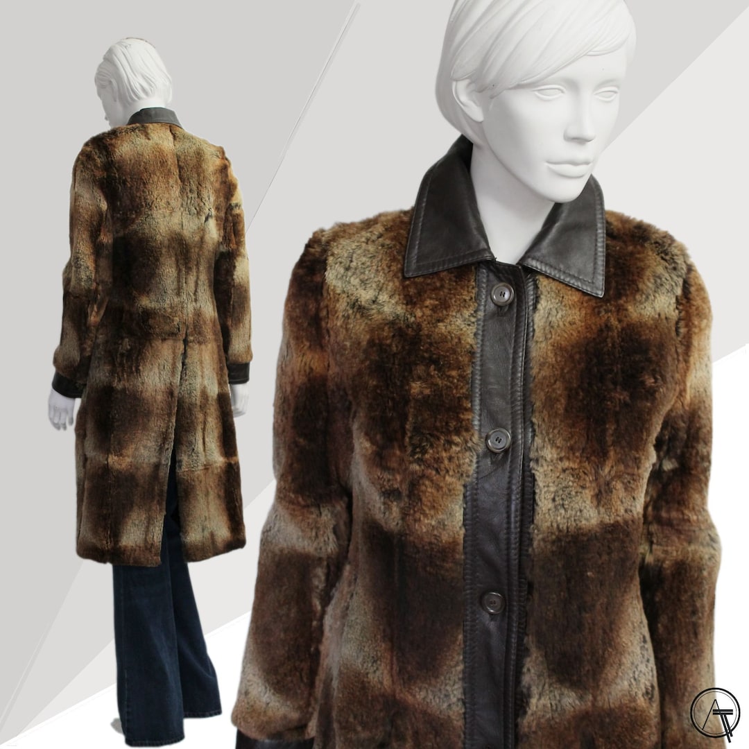 Vintage Fur Jacket Coat Size Large Tan Brown Fur Lined// 80s