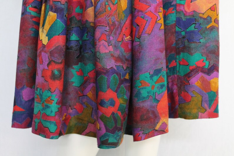 New Wave 80s Skirt, Vintage Abstract Pint Skirt Abstract 80s Multicolour Skirt Elastic Waist 80s Skirt Purple Yellow Green 80s Skirt
