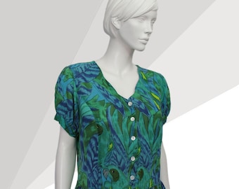 Robe d'été en coton vintage des années 80 : robe tunique à imprimé perroquets et feuilles