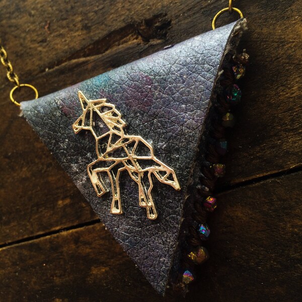 Galaxia de unicornio pintado cuero collar monedero moneda bolsa monedero Stash