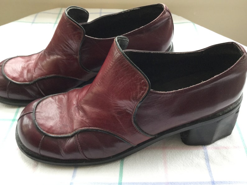 US 8 Burgundy loafers* U.K 6 EU 39 by Shelly\u2019s of London two tone red