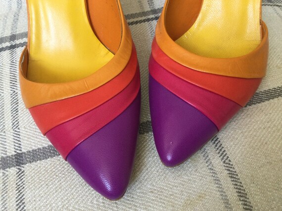 EU 37 recorta zapatos vintage morados/rojos/naranjas Shellys | Etsy México