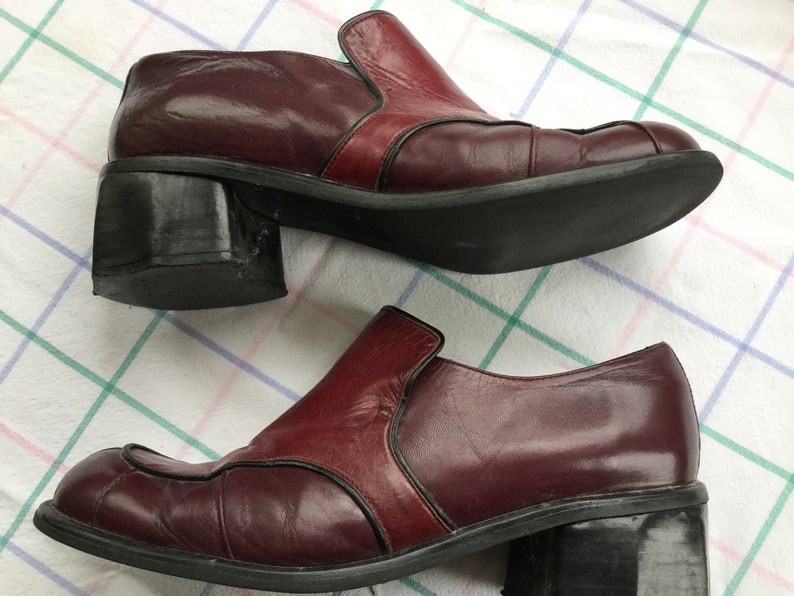 US 8 Burgundy loafers* U.K 6 EU 39 by Shelly\u2019s of London two tone red