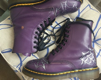 UK 4 Dr Martens purple and silver customised vintage boots US 6 made in England Doc Martins